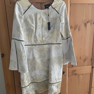 Marchesa Notte beautiful off white/ gold brocade and lace cocktail dress